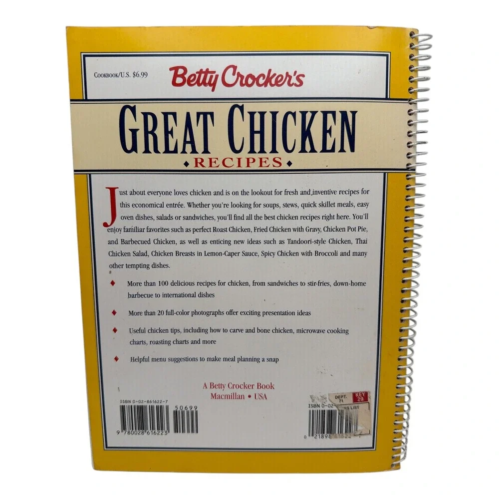 Betty Crocker's Great Chicken Recipes 1993 Sprial Bound EUC